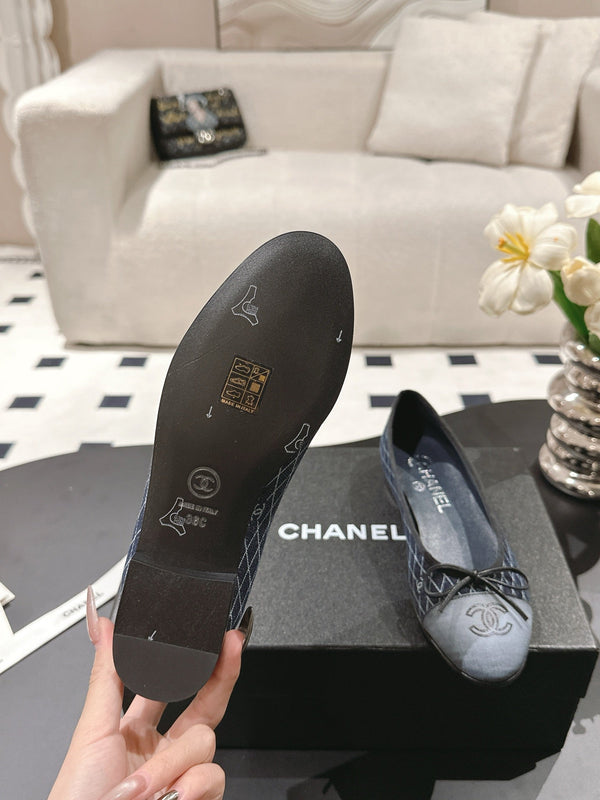 cc 25c ballet flat cross line pattern dark blue denim 237480