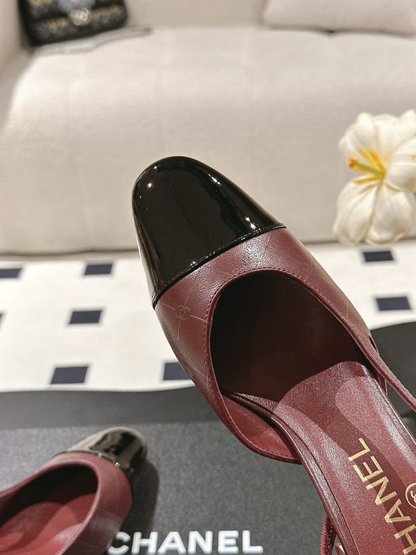 cc 25c slingback 55mm cross line pattern burgundy lambskin 237488