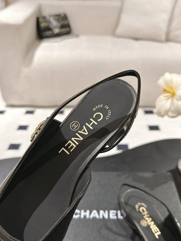 cc 2024k slingback 30mm black pattern calfskin 237500