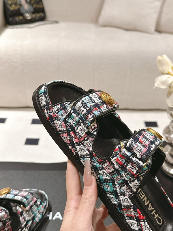 cc 25p dad mule sandal black colorful tweed 237575