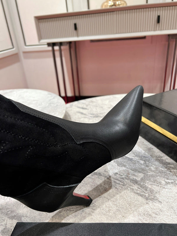 CL Santia Botta 85 mm Leather And Veau Velours Embroidery Black