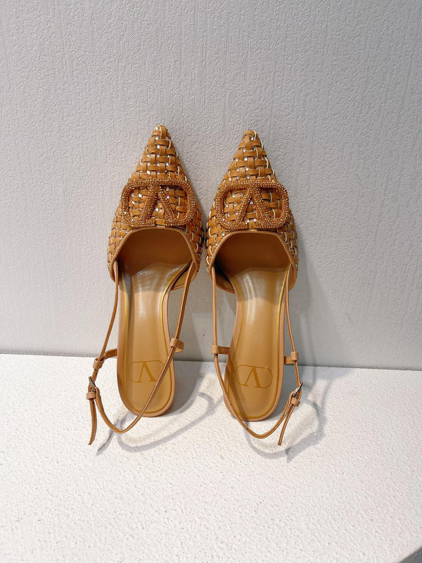 VT High Heeled Slingbacks Peru Brown Sheepskin 292801