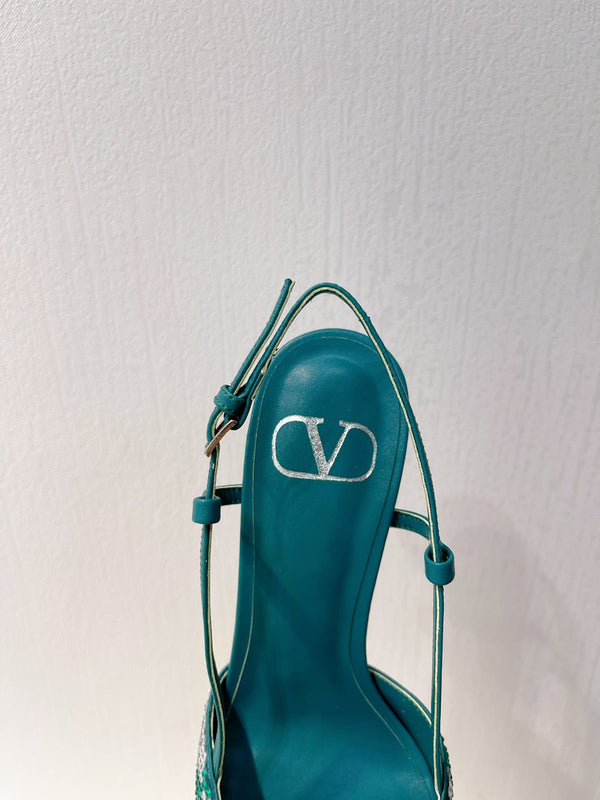 VT High Heeled Slingbacks Emerald Green Sheepskin 292829