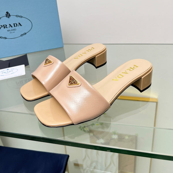 Prad 26s Saffiano Slides 4cm Powder Pink Glossy Leather 986626