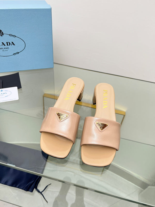 Prad 26s Saffiano Slides 4cm Powder Pink Glossy Leather 986626
