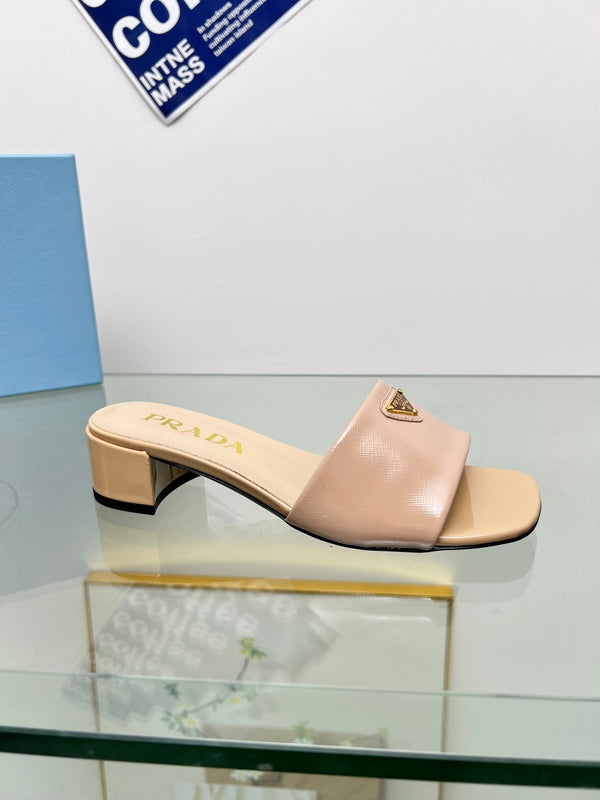 Prad 26s Saffiano Slides 4cm Powder Pink Glossy Leather 986626
