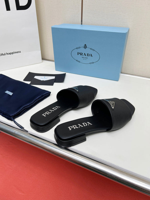 Prad 26s Saffiano Slides Black Leather 986630