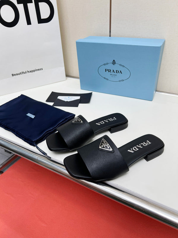 Prad 26s Saffiano Slides Black Leather 986630