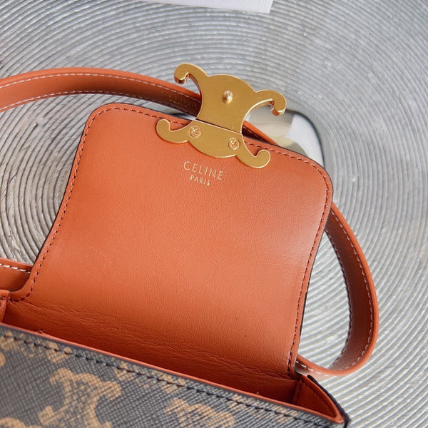 triomphe canvas mini bag tan calfskin belt