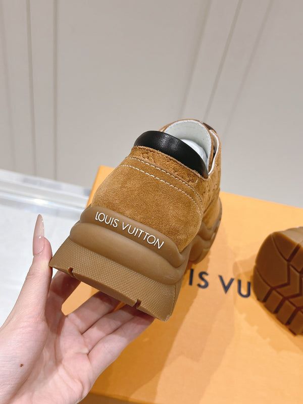 LV Ruby Flat Derby Sneaker Brown Embossed Suede 480789