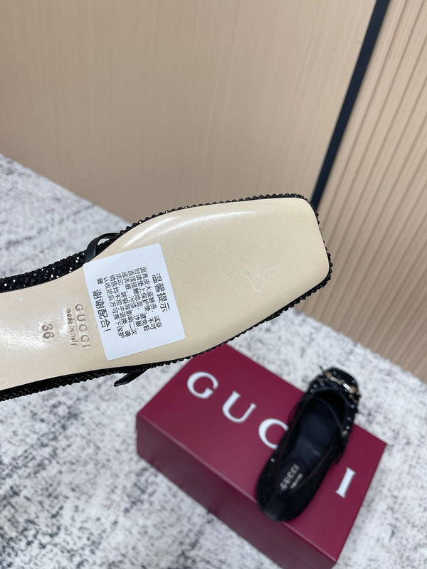 GG 26s Ballet Flats In Black Suede With Crystals