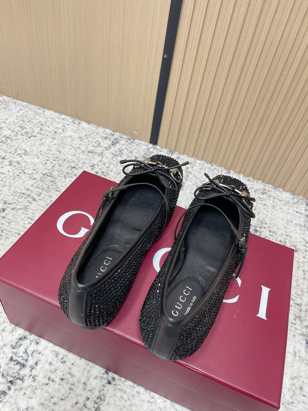 GG 26s Ballet Flats In Black Suede With Crystals