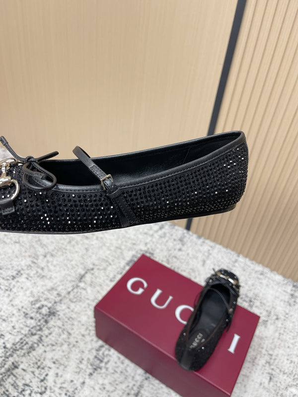 GG 26s Ballet Flats In Black Suede With Crystals