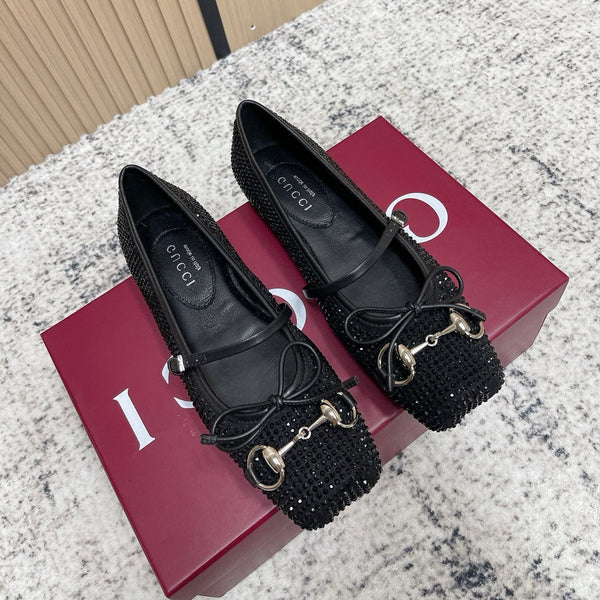 GG 26s Ballet Flats In Black Suede With Crystals