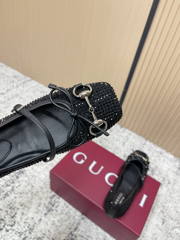 GG 26s Ballet Flats In Black Suede With Crystals