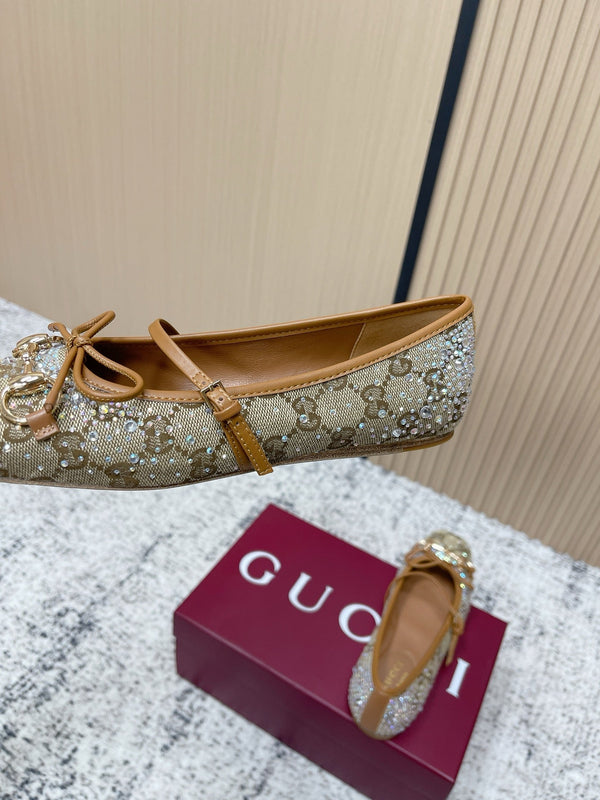 GG 26s Ballet Flats In Dark Beige Canvas With Crystals