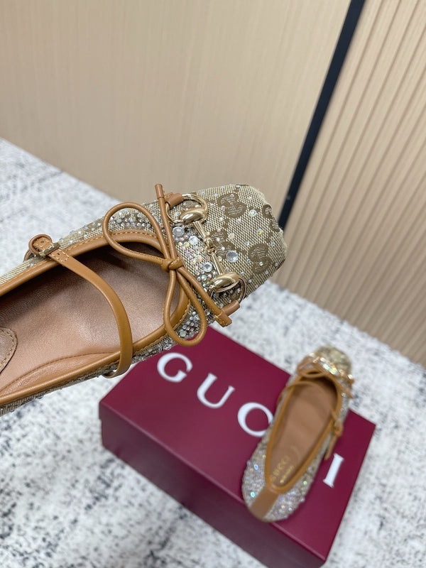 GG 26s Ballet Flats In Dark Beige Canvas With Crystals
