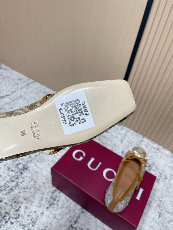 GG 26s Ballet Flats In Dark Beige Canvas With Crystals