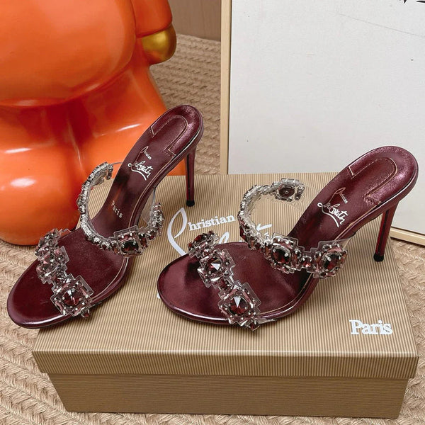 CL Just Jewel Strass Mules Burgundy Oversized Crystals PVC Leather 855235