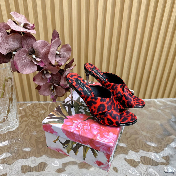 DC Keira Open-Toe Mules Red Leopard-Print & Sheepskin 925997
