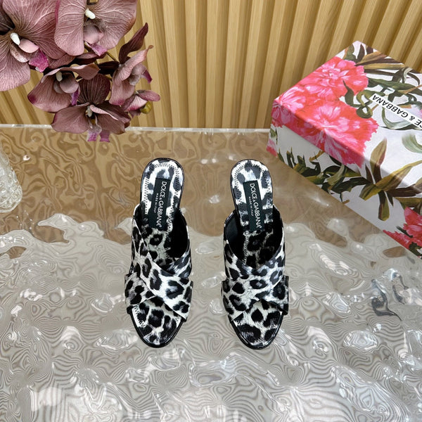 DC Keira Open-Toe Mules White Leopard-Print & Sheepskin 926003