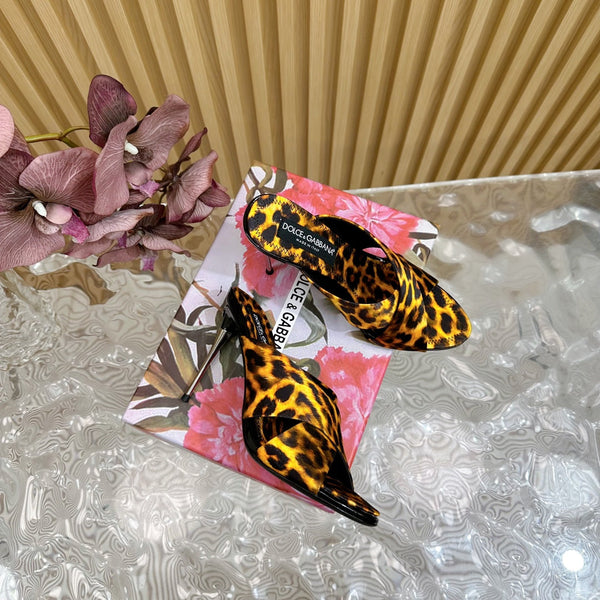 DC Keira Open-Toe Mules Yellow Leopard-Print & Sheepskin 926005