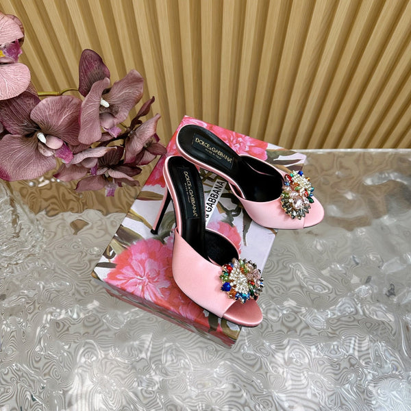 DC Rhinestone Buckle Mules Light Pink Silk & Sheepskin 926019