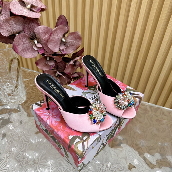 DC Rhinestone Buckle Mules Light Pink Silk & Sheepskin 926019