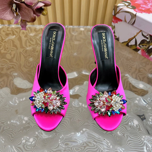 DC Rhinestone Buckle Mules Fuchsia Silk & Sheepskin 926020