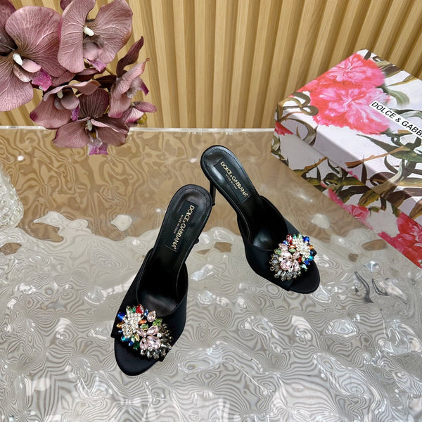 DC Rhinestone Buckle Mules Black Suede & Sheepskin 926025