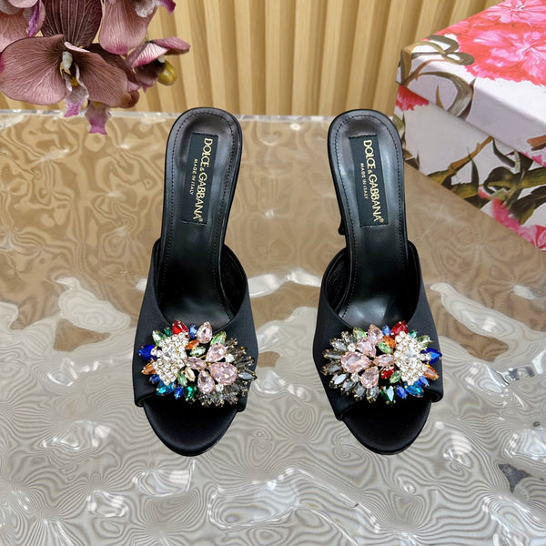 DC Rhinestone Buckle Mules Black Suede & Sheepskin 926025