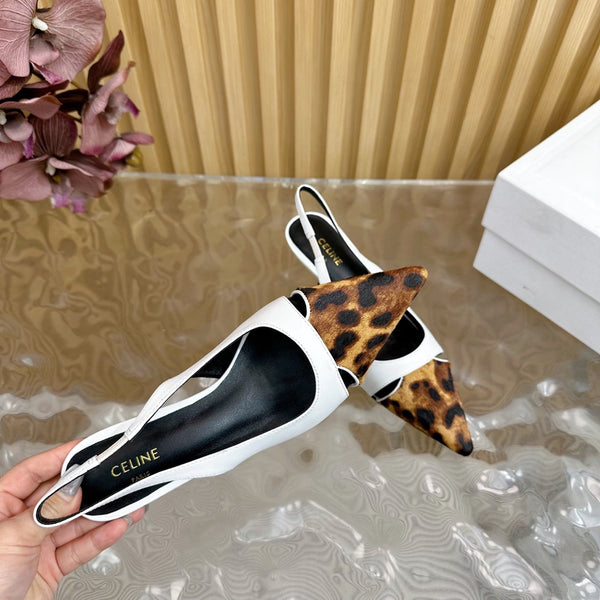CL Judy Cap Toe Skingback 60mm In White Calfskin And Leopard Printed Hairy Calfskin 313781
