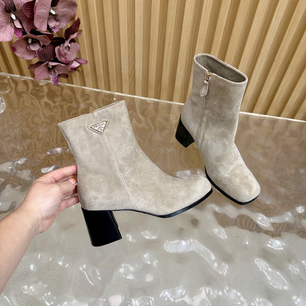 Prada 25 Boot Beige Black Suede 498221
