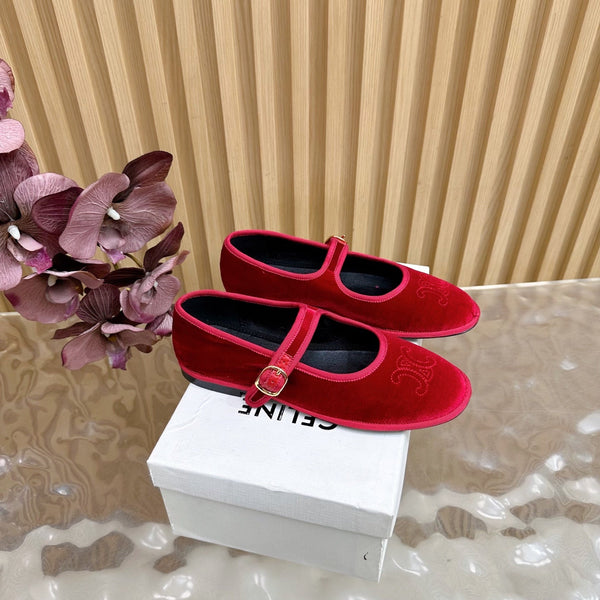 CL 26s Mary Jane Flats In Red Velvet