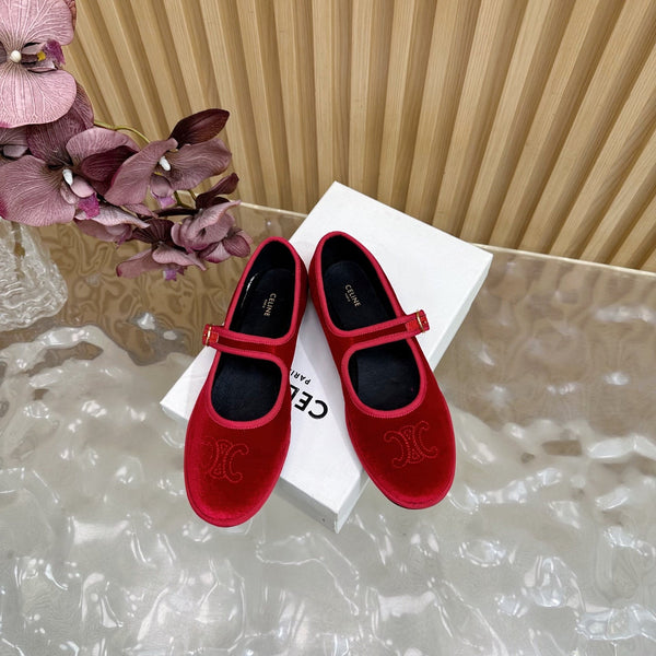 CL 26s Mary Jane Flats In Red Velvet