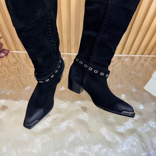 CE 26s Western Knee-High Boots Black Suede 995403