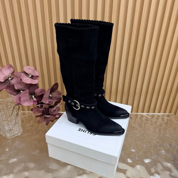 CE 26s Western Knee-High Boots Black Suede 995403