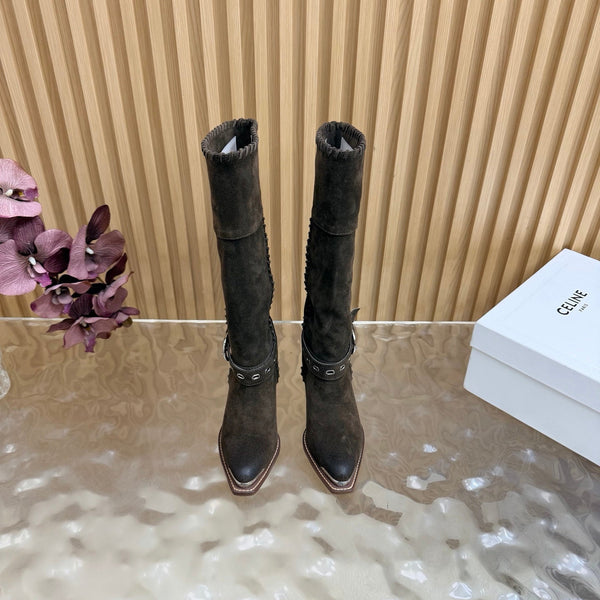 CE 26s Western Knee-High Boots Coffee Suede 995405