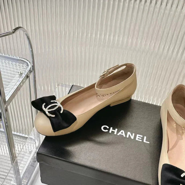 CC 2026 Mary Jane Ballet Flats Sheepskin Crystal CC Logo Bow 791131