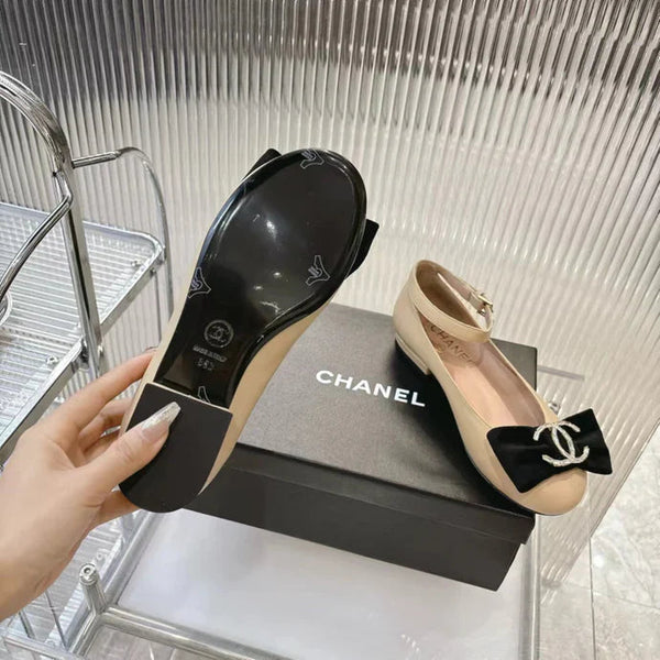CC 2026 Mary Jane Ballet Flats Sheepskin Crystal CC Logo Bow 791131