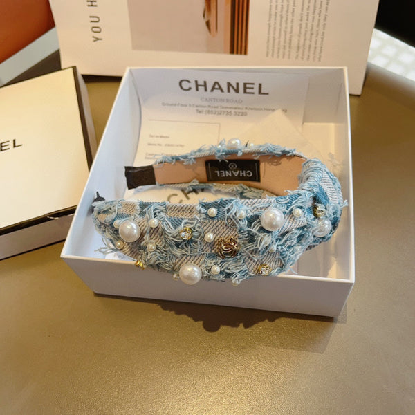 LIGHT BLUE MIX PALE GRAY FABRIC HAIRBAND WITH PEARL 410863
