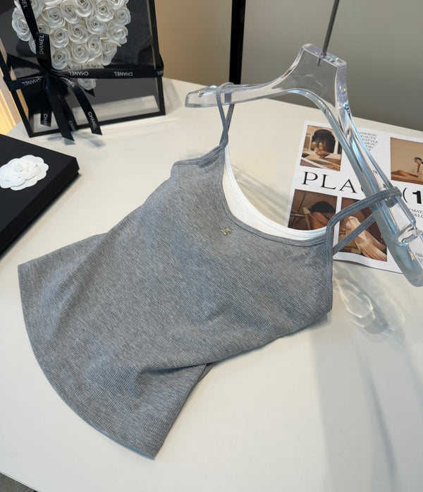 Chanel Rib-Knit Tank Top Dark Grey Cotton Polyamide 185829