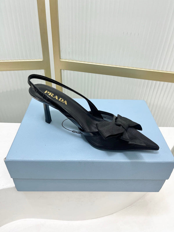 Prada Mesh Stiletto Sandals 7.5 Black Sheepskin 606008