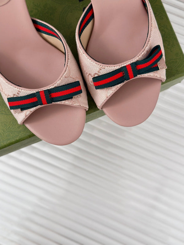 GG Vintage High Heel Slippers Pink Blush