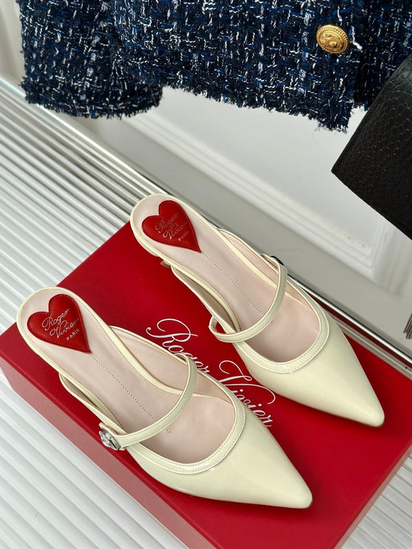 Mary Jane Virgule Mules 55 White Patent Leather