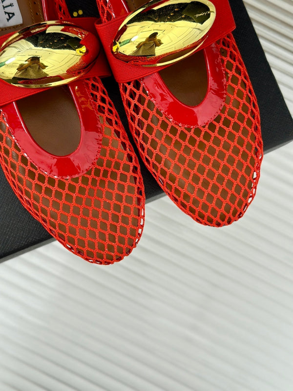 ballet flat jewel fishnet red lambskin