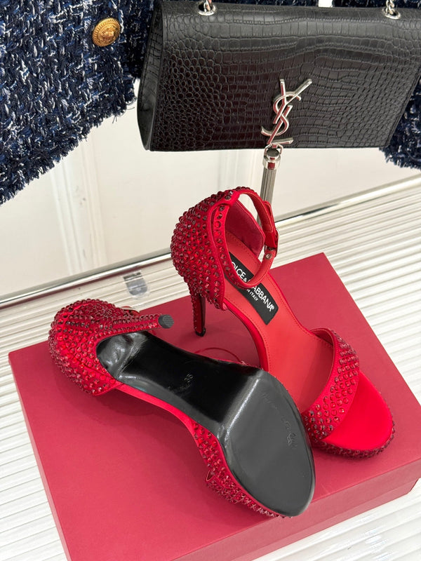 DC 24 Rhinestone Sandals Red Sheepskins & Cowhide 304707