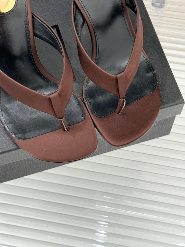 YSL Opyum Mule Sandals 8.5cm Dark Brown Satin Leather 642924