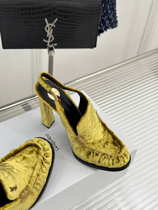 YSL 26WF Le Slingback 10.5cm Yellow Velvet 642951