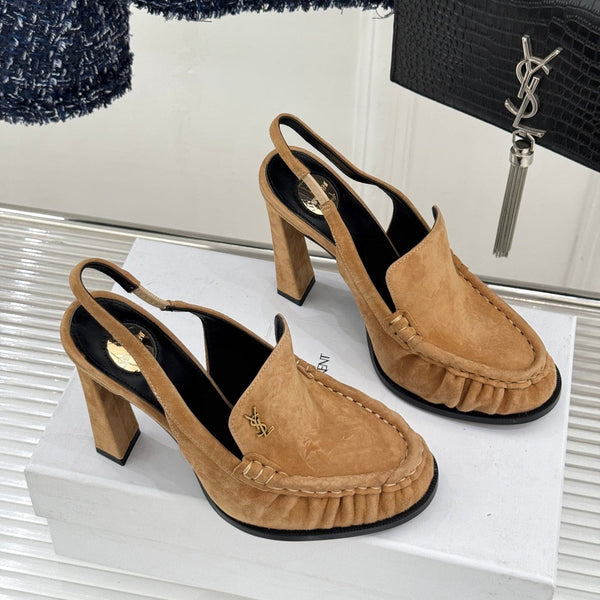 YSL 26WF Le Slingback 10.5cm Tan Suede 642952